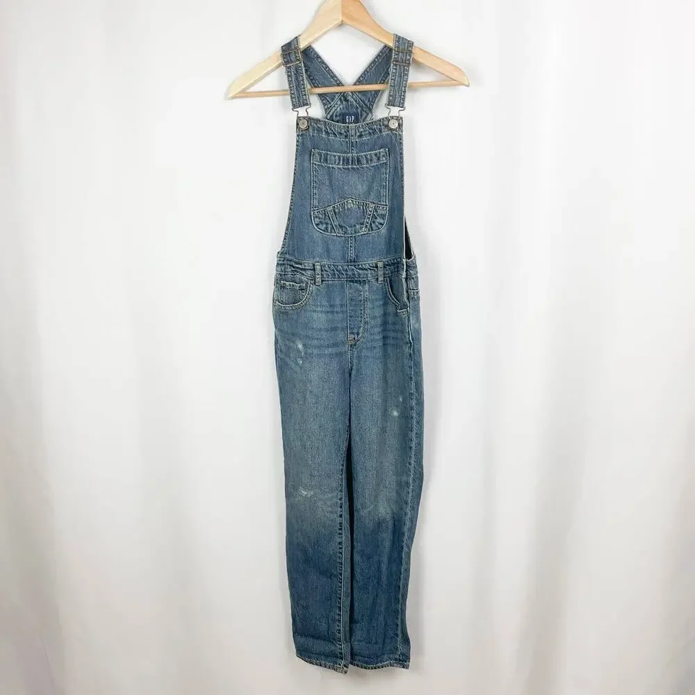 GAP Kids Distressed‎ Jean Overalls L Medium Indigo Denim